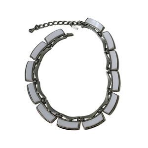 Vintage Monet Thermoset White Plastic Rectangular Links Set in Silver Tone